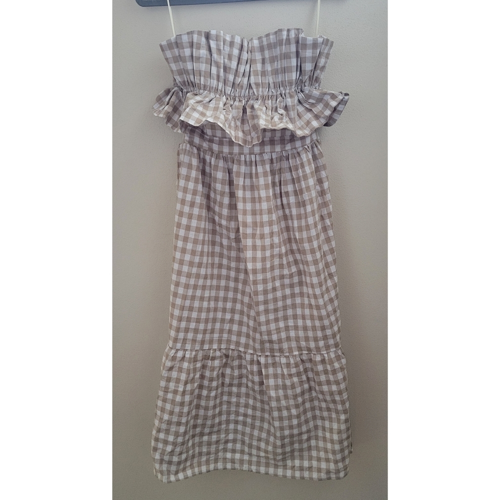 NWT Lush Gingham Bandeau Midi Dress with Tie Back, Size M